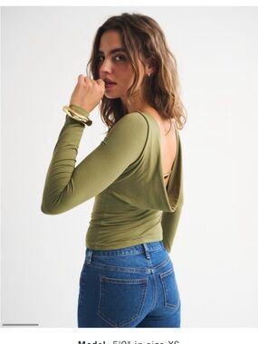 Abercrombie & Fitch Olive Open-Drape Back Long Sleeve Top